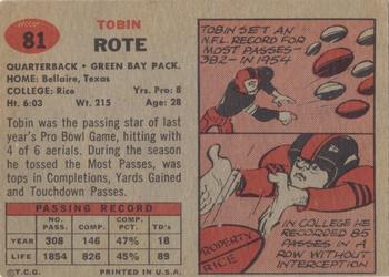 1957 Topps #81 Tobin Rote Back
