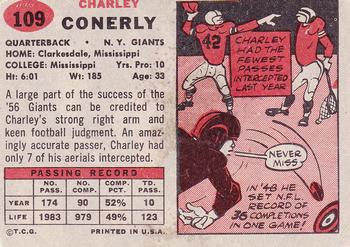 1957 Topps #109 Charley Conerly Back