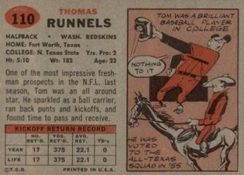 1957 Topps #110 Tom Runnels Back
