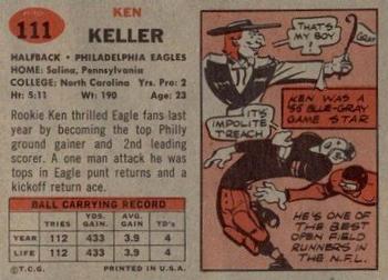 1957 Topps #111 Ken Keller Back