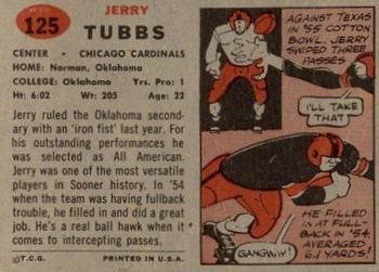 1957 Topps #125 Jerry Tubbs Back