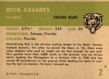 1961 Fleer #2 Rick Casares Back