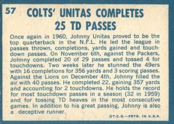 1961 Topps #57 Johnny Unitas Back