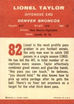 1963 Fleer #82 Lionel Taylor Back