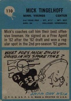 1964 Philadelphia #110 Mick Tingelhoff Back