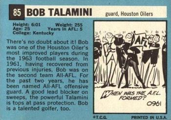 1964 Topps #85 Bob Talamini Back