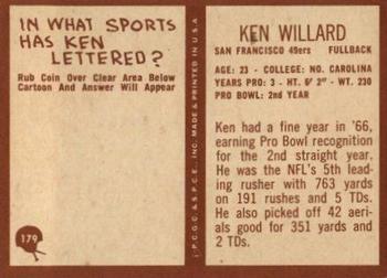 1967 Philadelphia #179 Ken Willard Back