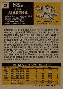 1971 Topps #38 Paul Martha Back