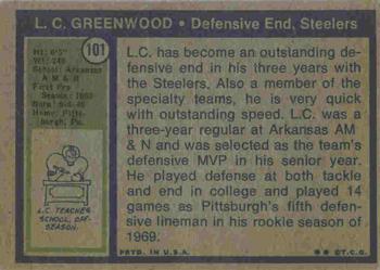 1972 Topps #101 L.C. Greenwood Back