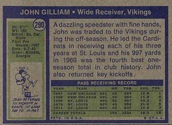 1972 Topps #290 John Gilliam Back