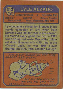 1973 Topps #312 Lyle Alzado Back