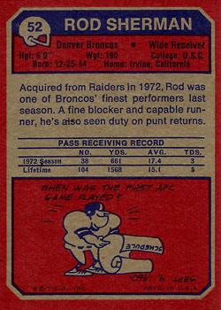 1973 Topps #52 Rod Sherman Back