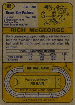 1974 Topps #188 Rich McGeorge Back