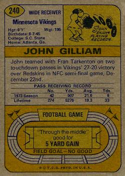 1974 Topps #240 John Gilliam Back