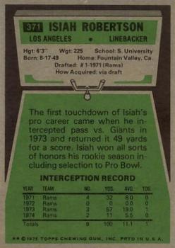 1975 Topps #371 Isiah Robertson Back