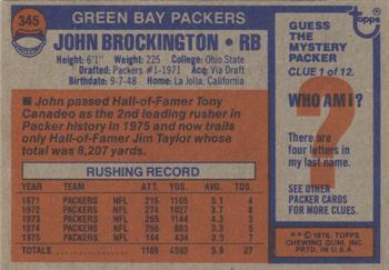 1976 Topps #345 John Brockington Back