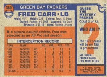 1976 Topps #360 Fred Carr Back