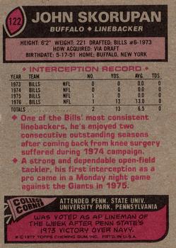 1977 Topps #122 John Skorupan Back