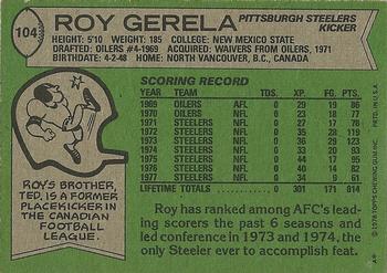 1978 Topps #104 Roy Gerela Back