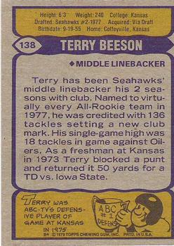 1979 Topps #138 Terry Beeson Back