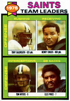 1979 Topps #451 Saints Team Leaders / Checklist (Tony Galbreath / Henry Childs / Tom Myers / Elex Price) Front