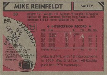 1980 Topps #30 Mike Reinfeldt Back