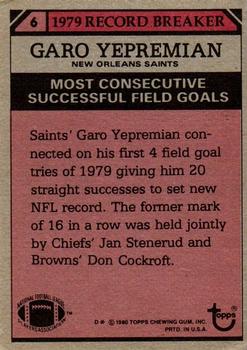 1980 Topps #6 Garo Yepremian Back