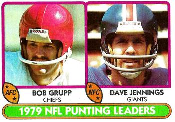 1980 Topps #336 1979 Punting Leaders - Bob Grupp / Dave Jennings Front