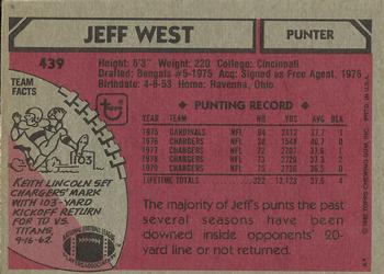 1980 Topps #439 Jeff West Back