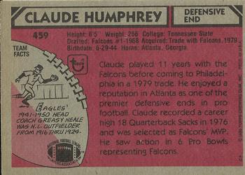 1980 Topps #459 Claude Humphrey Back