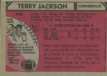 1980 Topps #474 Terry Jackson Back