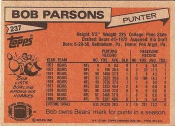 1981 Topps #237 Bob Parsons Back