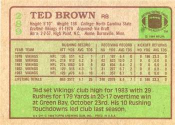 1984 Topps #289 Ted Brown Back