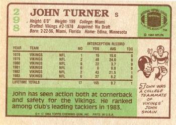 1984 Topps #298 John Turner Back