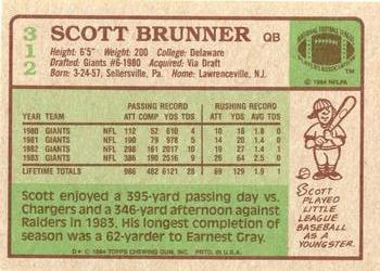 1984 Topps #312 Scott Brunner Back