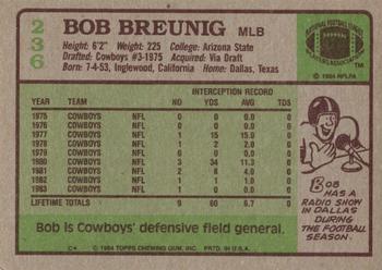 1984 Topps #236 Bob Breunig Back