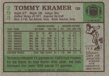 1984 Topps #293 Tommy Kramer Back