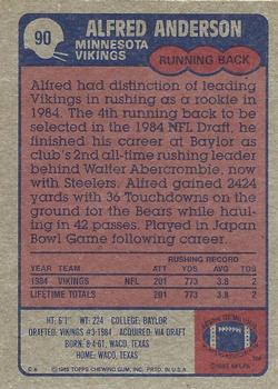 1985 Topps #90 Alfred Anderson Back