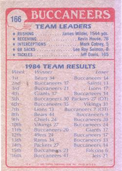 1985 Topps #166 Buccaneers Team Leaders Back