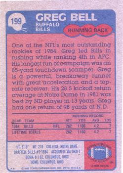 1985 Topps #199 Greg Bell Back
