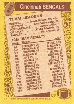 1986 Topps #254 Bengals Team Leaders Back