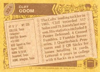 1986 Topps #324 Cliff Odom Back