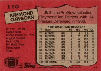1987 Topps #110 Raymond Clayborn Back