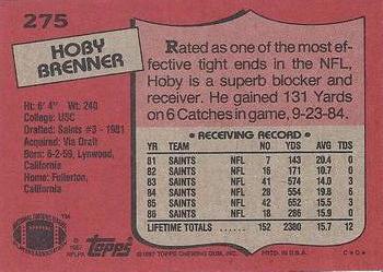 1987 Topps #275 Hoby Brenner Back