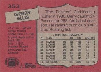 1987 Topps #353 Gerry Ellis Back