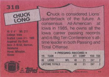 1987 Topps #318 Chuck Long Back