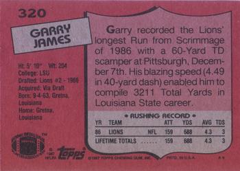 1987 Topps #320 Garry James Back