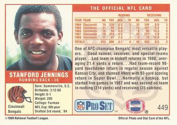 1989 Pro Set #449 Stanford Jennings Back