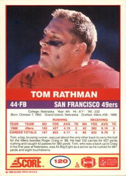 1989 Score #120 Tom Rathman Back