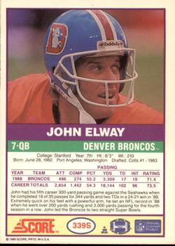 1989 Score Supplemental #339S John Elway  Back
